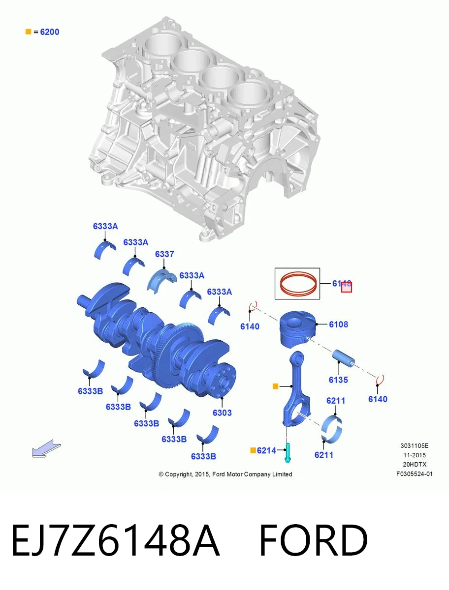 EJ7Z6148A Ford Anéis do pistão para 1 cilindro, STD.