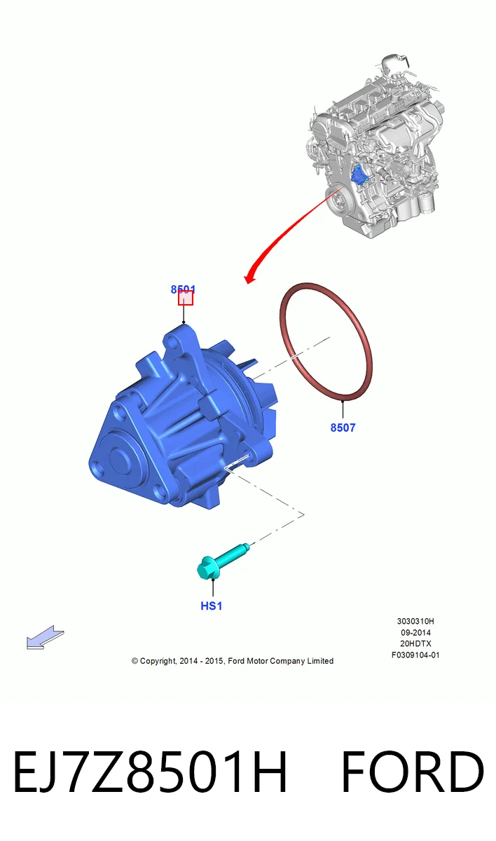  Bomba de água (bomba) de esfriamento Ford Explorer SUV (U5) (2011 - 2019) 