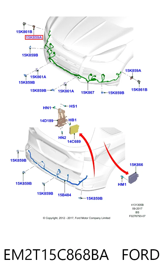 EM2T15C868BA Ford Sensor dianteiro lateral de sinalização de estacionamento (sensor de estacionamento)