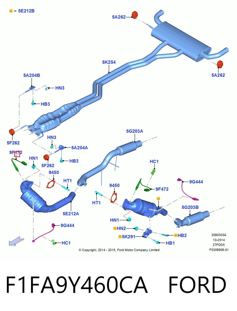 F1FA9Y460CA Ford Sonda lambda, sensor de oxigênio até o catalisador
