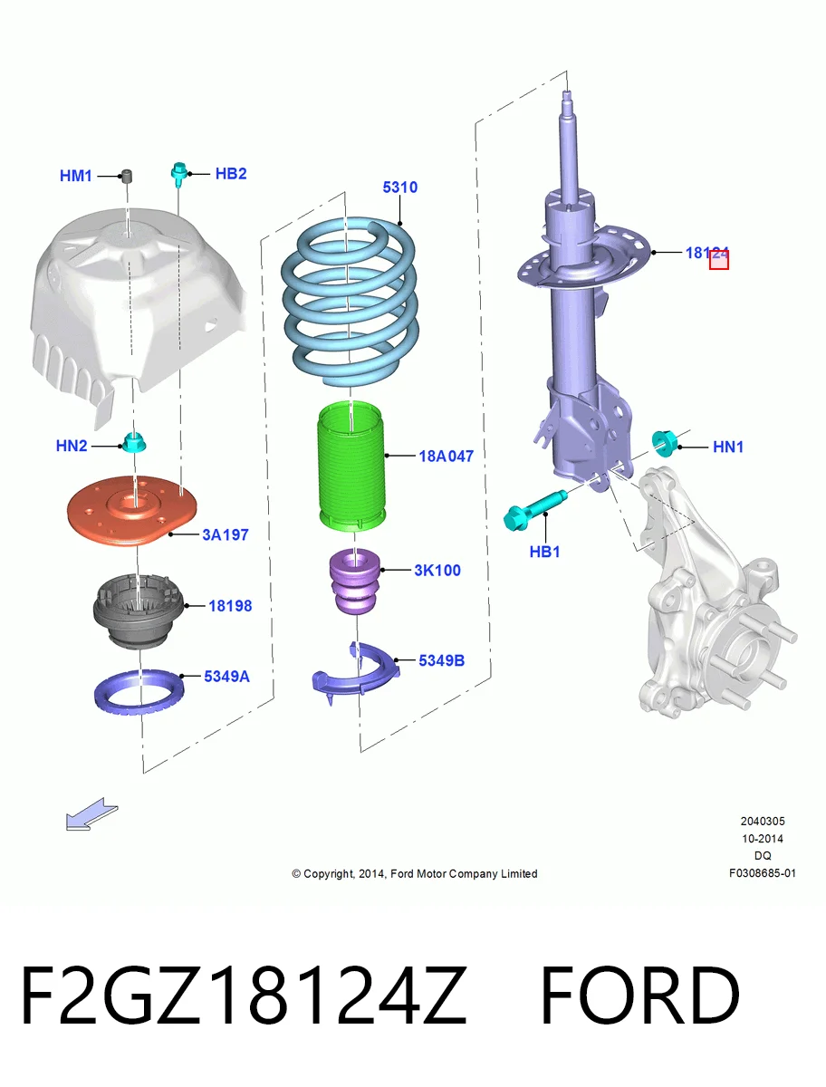F2GZ18124Z Ford Amortecedor dianteiro direito