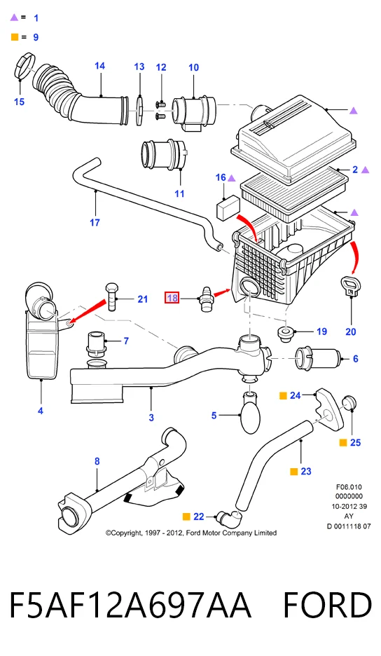 F5AF12A697AA Ford Sensor de temperatura da mistura de ar