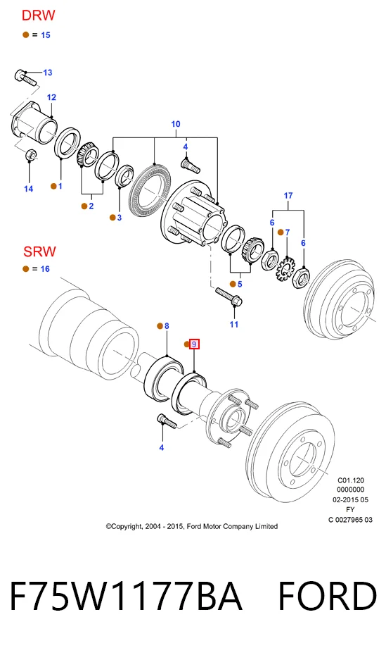 F75W1177BA Ford Bucim de cubo traseiro