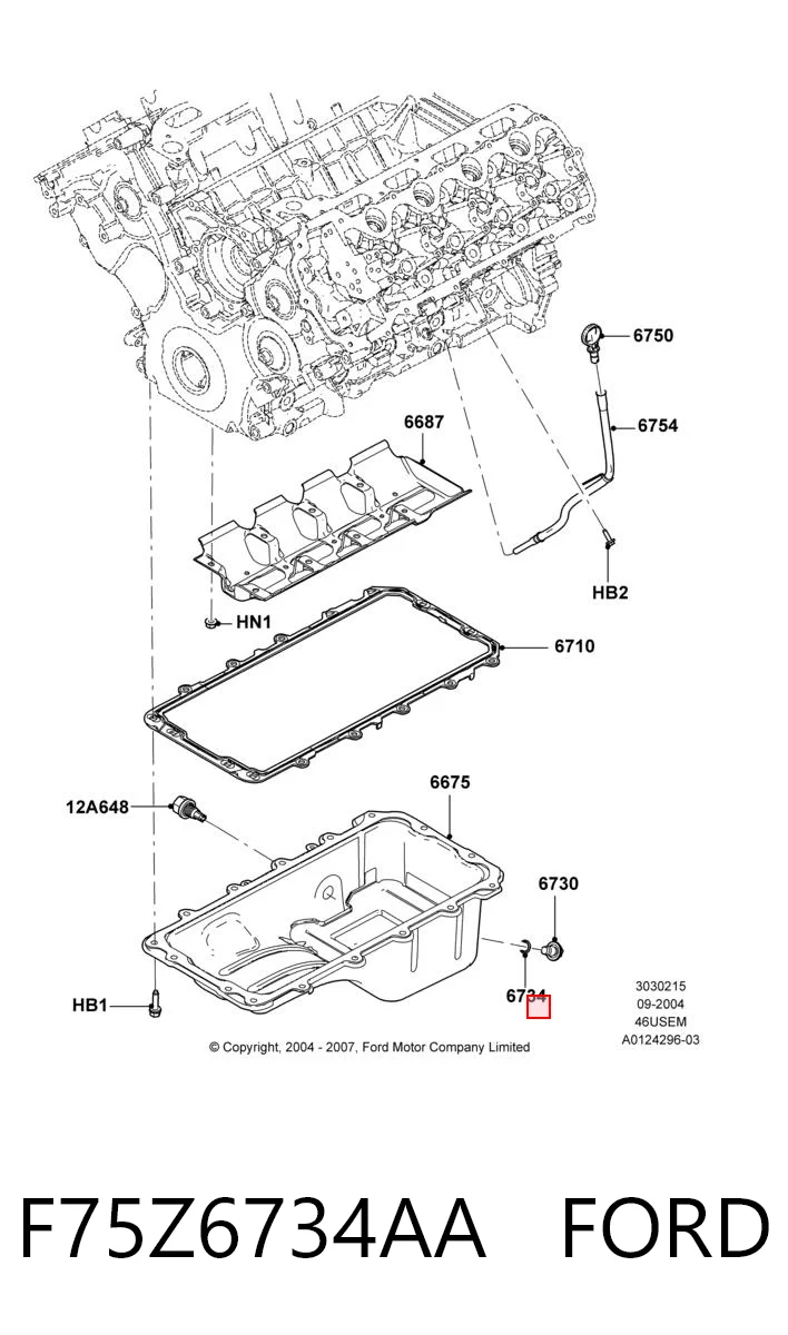 F75Z6734AA Ford Vedante de rolha de panela de motor