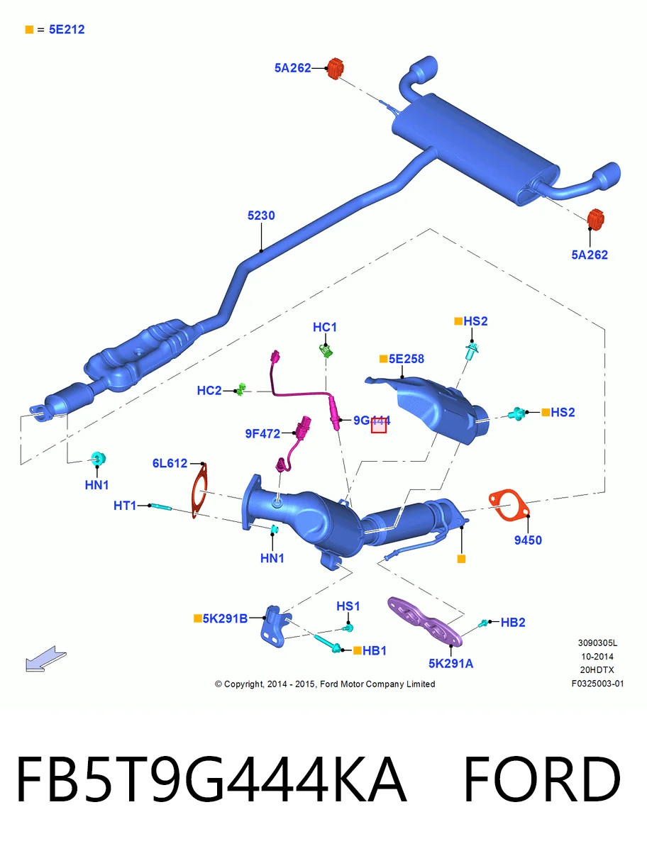 FB5T9G444KA Ford Sonda lambda, sensor de oxigênio depois de catalisador