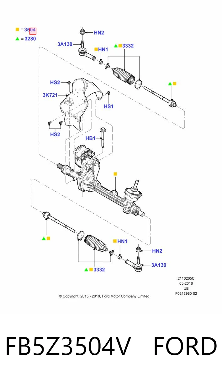 FB5Z3504V Ford Cremalheira da direção