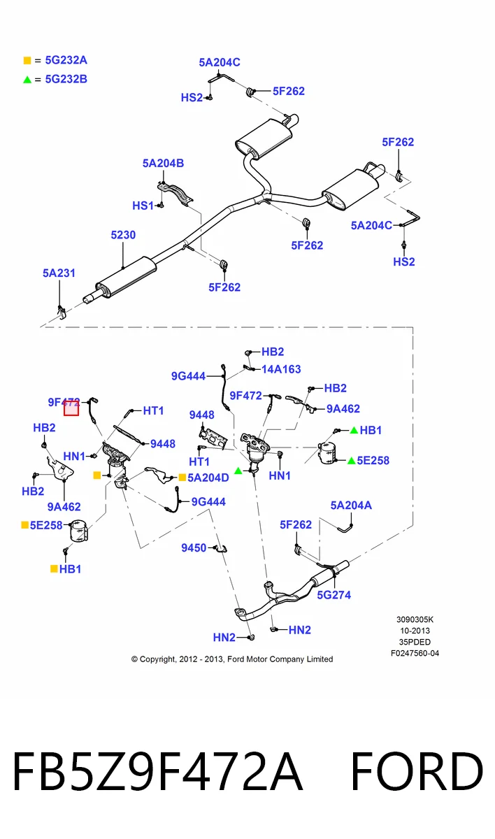 FB5Z9F472A Ford Sonda lambda, sensor de oxigênio até o catalisador
