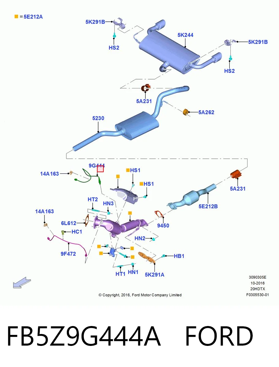 FB5Z9G444A Ford Sonda lambda, sensor de oxigênio depois de catalisador