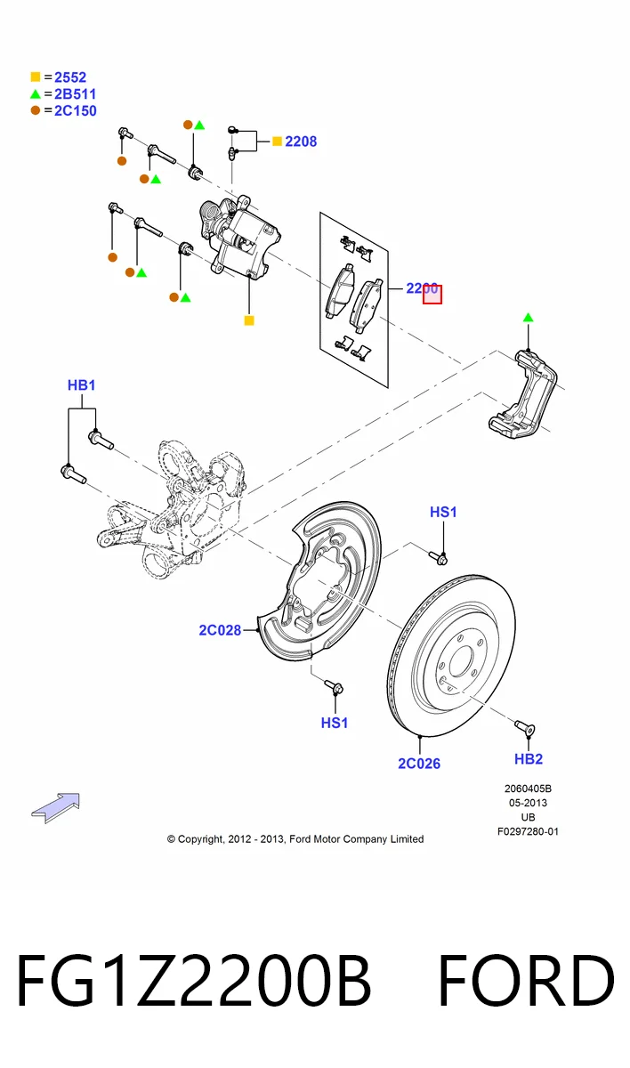 FG1Z2200B Ford Sapatas do freio traseiras de disco