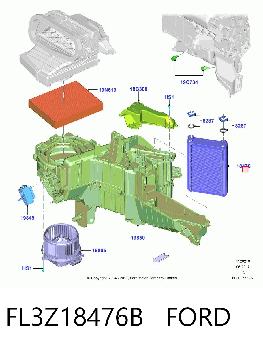 FL3Z18476B Ford Radiador de forno (de aquecedor)