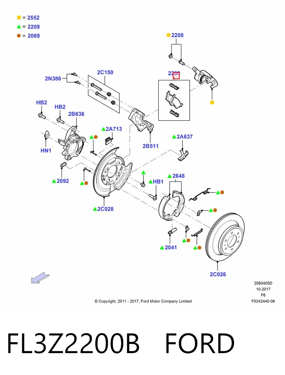 FL3Z2200B Ford Sapatas do freio traseiras de disco