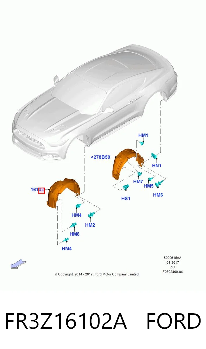 Guarda-barras direito do pára-lama dianteiro para Ford Mustang VI ZG