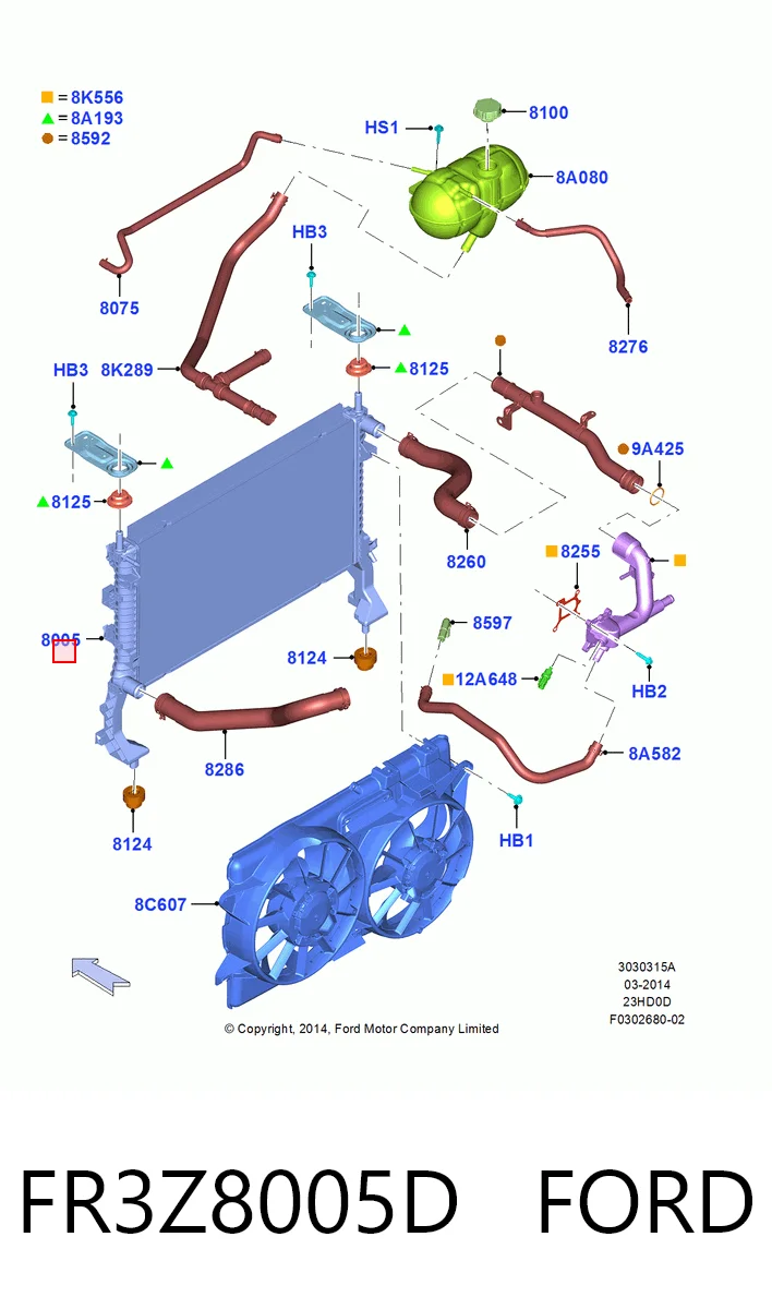  Radiador de esfriamento de motor Ford Mustang VI coupé (ZG) (2014 - 2023) VI