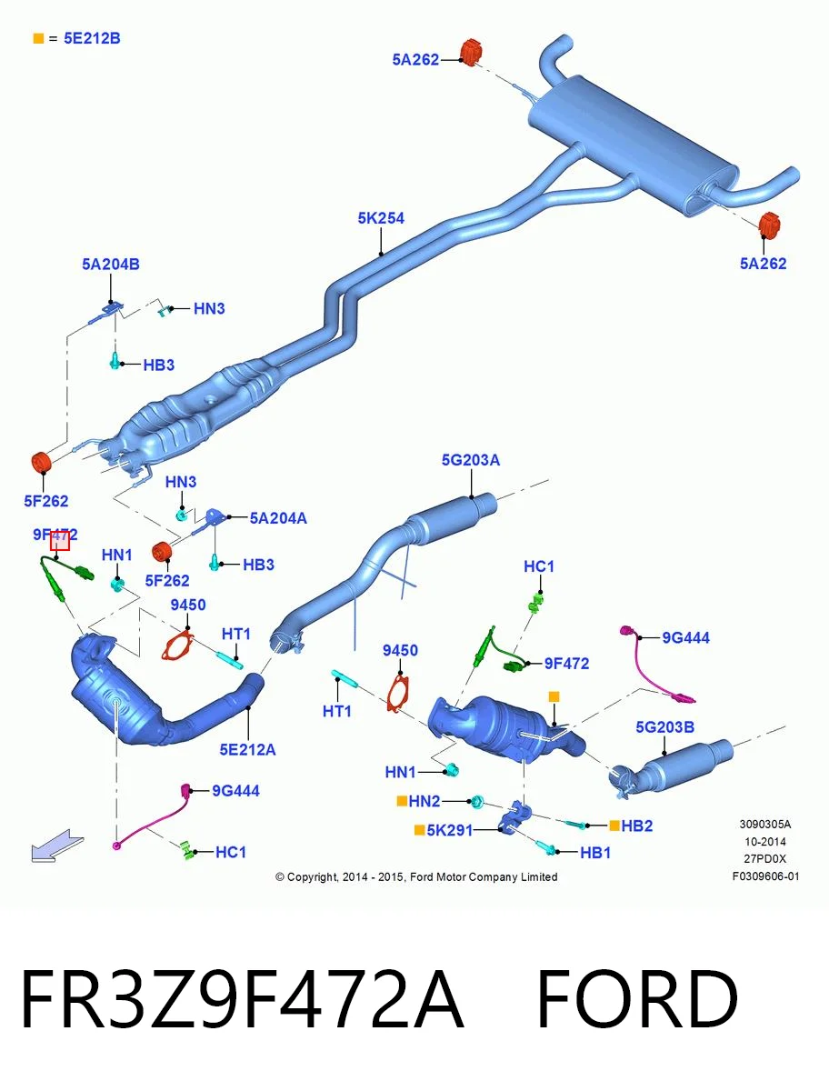 FR3Z9F472A Ford Sonda lambda, sensor de oxigênio até o catalisador