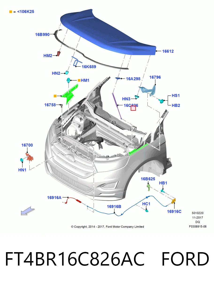 FT4BR16C826AC Ford Amortecedor da capota direito