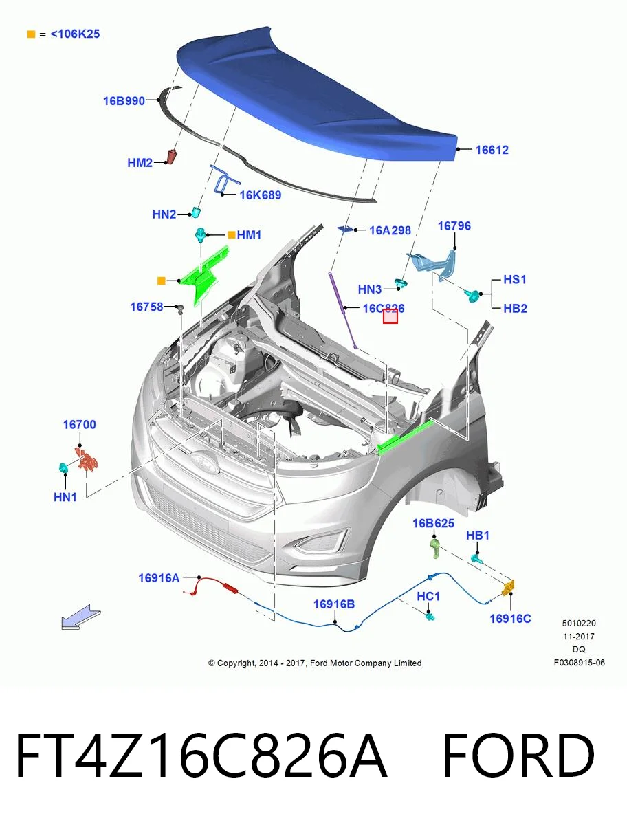 FT4Z16C826A Ford Amortecedor da capota direito