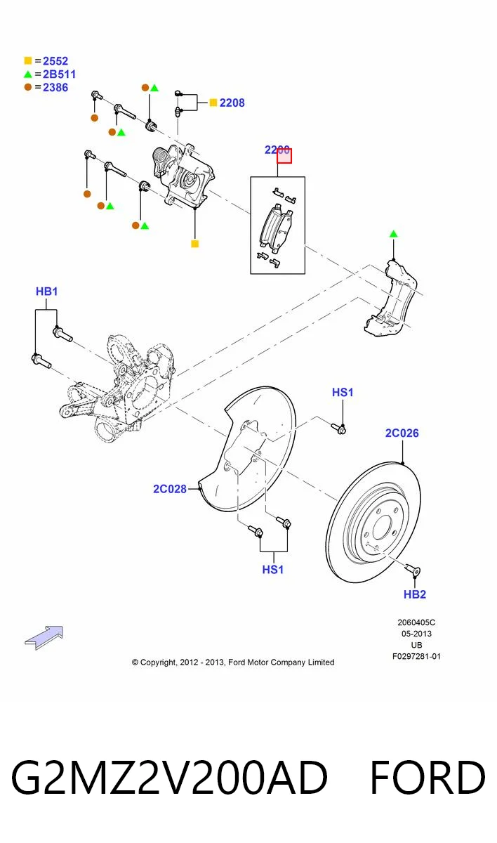 G2MZ2V200AD Ford Sapatas do freio traseiras de disco