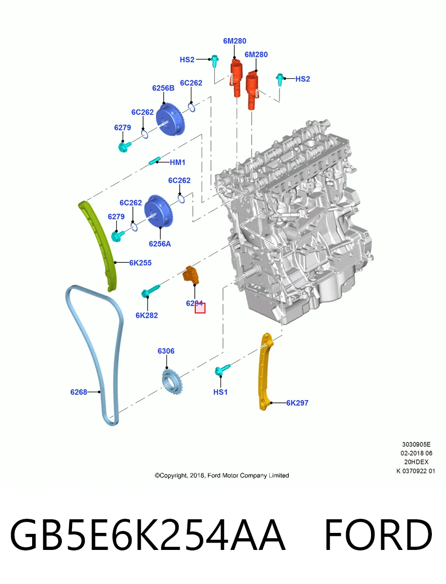 GB5E6K254AA Ford Reguladora de tensão da cadeia do mecanismo de distribuição de gás