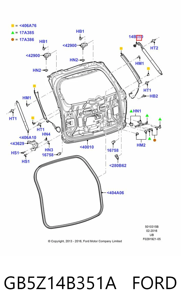 GB5Z14B351A Ford Amortecedor de tampa de porta-malas (de 3ª/5ª porta traseira)