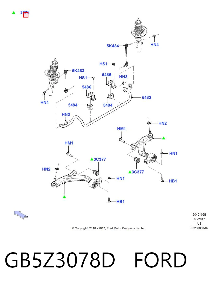 GB5Z3078D Ford Braço oscilante inferior direito de suspensão dianteira