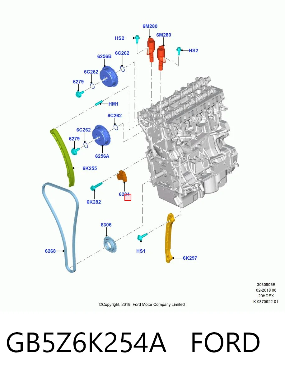 GB5Z6K254A Ford Reguladora de tensão da cadeia do mecanismo de distribuição de gás