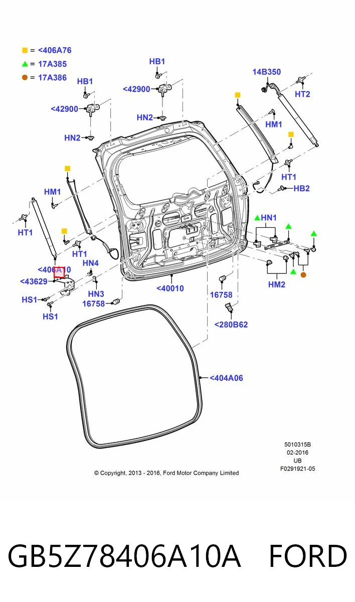 GB5Z78406A10A Ford Amortecedor de tampa de porta-malas (de 3ª/5ª porta traseira)