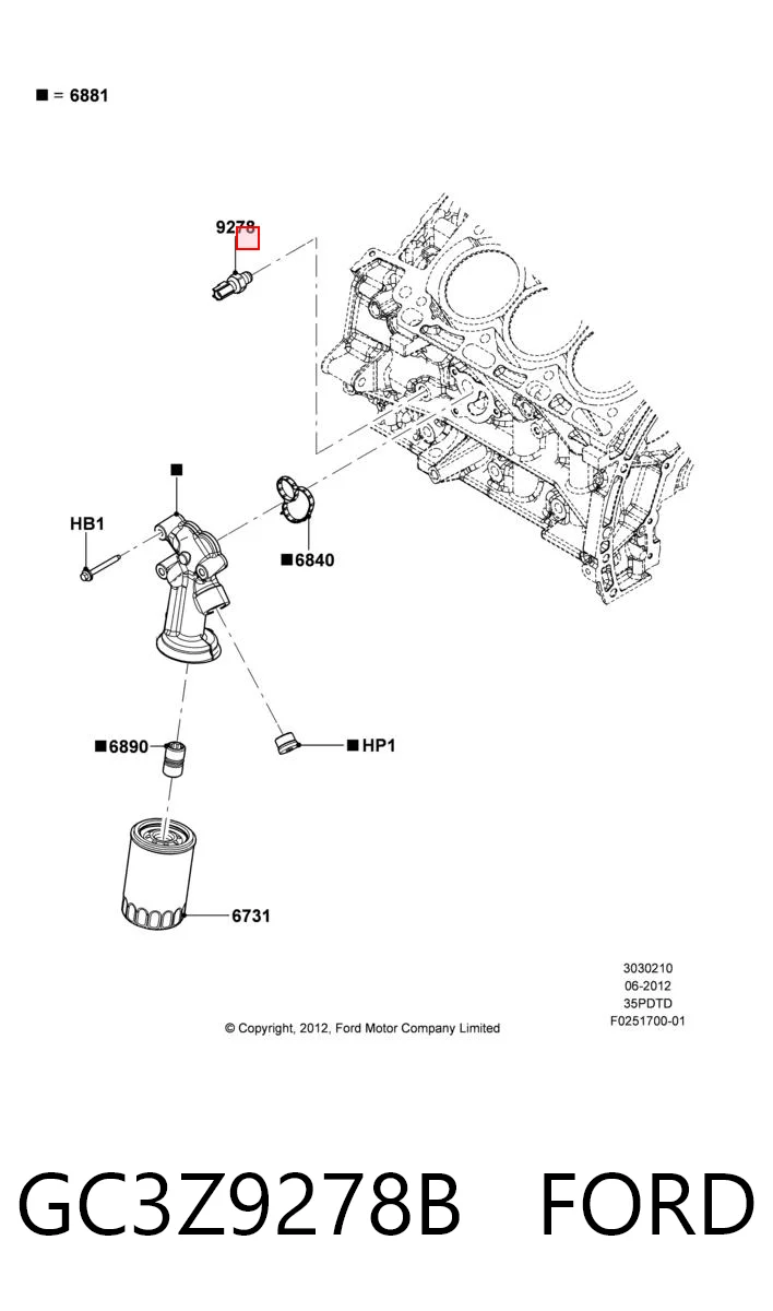 GC3Z9278B Ford Sensor de pressão de óleo