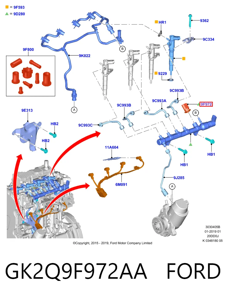 GK2Q9F972AA Ford Sensor de pressão de combustível