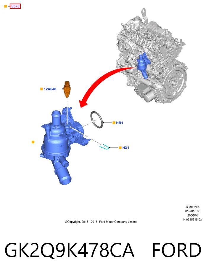 GK2Q9K478CA Ford Caixa do termostato