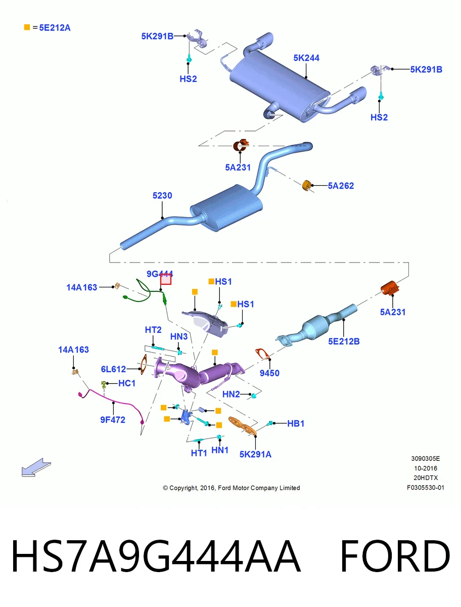 HS7A9G444AA Ford Sonda lambda, sensor de oxigênio depois de catalisador