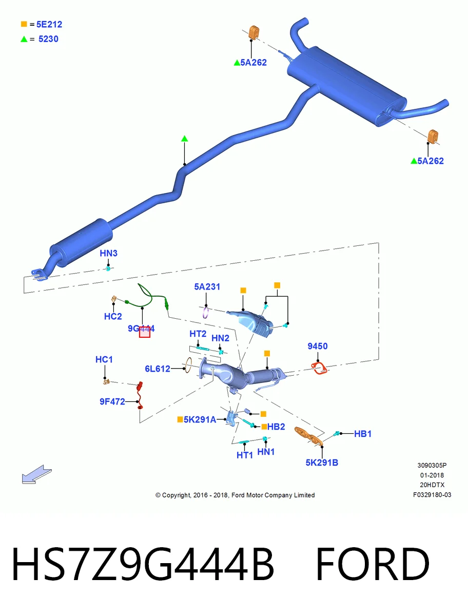 HS7Z9G444B Ford Sonda lambda, sensor de oxigênio depois de catalisador