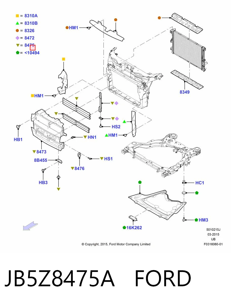 JB5Z8475A Ford Perciana do radiador de esfriamento