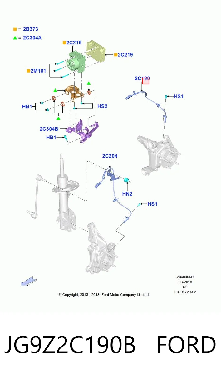 JG9Z2C190B Ford Sensor ABS traseiro