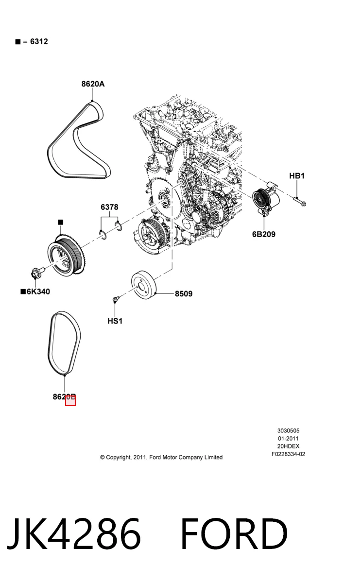 JK4286 Ford Correia dos conjuntos de transmissão