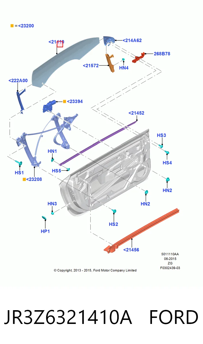 JR3Z6321410A Ford Vidro da porta dianteira direita