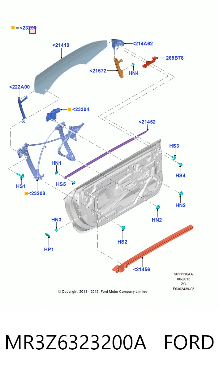 Mecanismo de acionamento de vidro da porta dianteira direita para Ford Mustang ZG