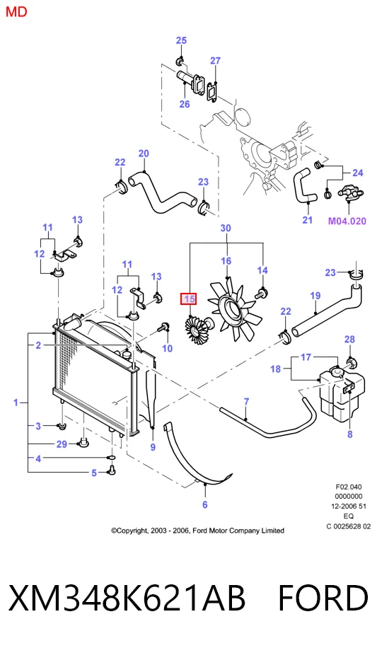  Acoplamento viscoso de ventilador de esfriamento Ford Ranger pick-up (EQ) (2002 - 2006) 