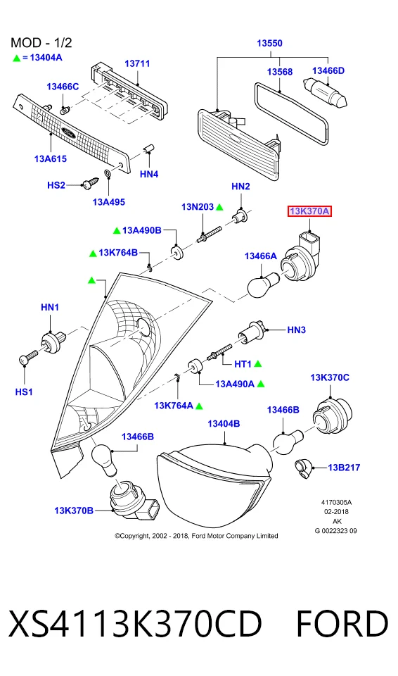 XS4113K370CD Ford Base (casquilho) da luz traseira