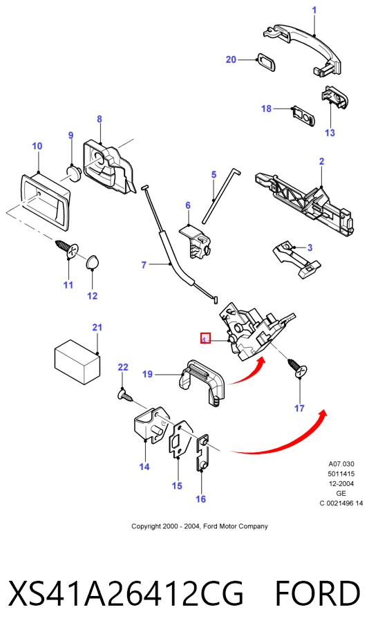 XS41A26412CG Ford Fecho da porta traseira direita