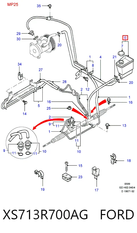  Tanque de bomba da Direção hidrâulica assistida Ford Mondeo III sedan (B4Y) (2000 - 2007) III