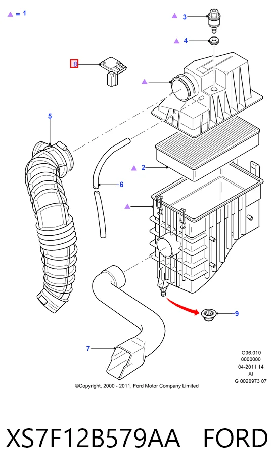 XS7F12B579AA Ford Sensor de fluxo (consumo) de ar, medidor de consumo M.A.F. - (Mass Airflow)