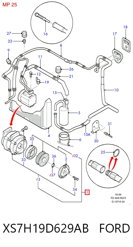 XS7H19D629AB Ford Compressor de aparelho de ar condicionado