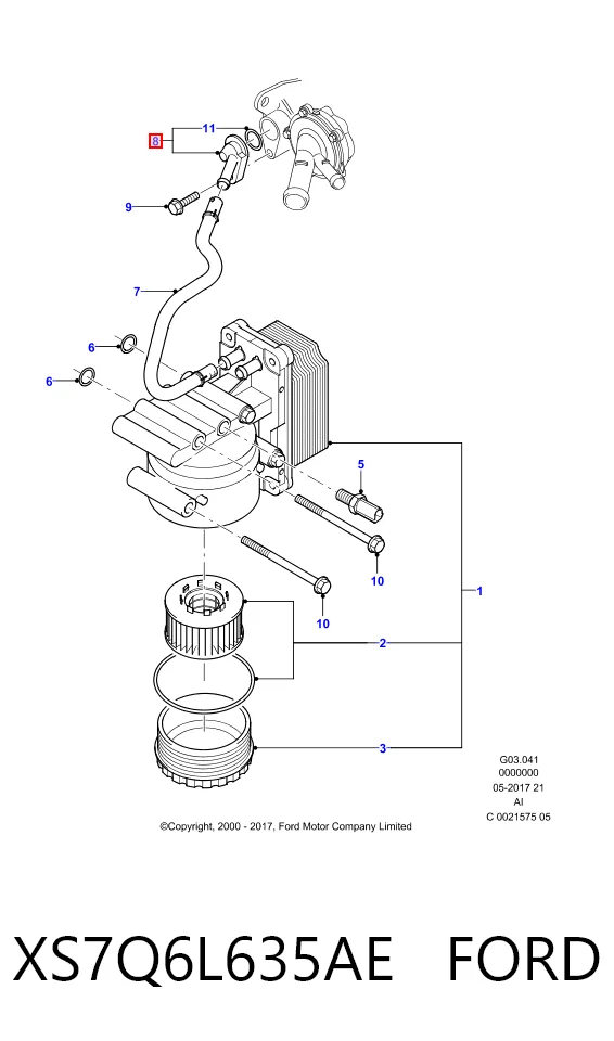 XS7Q6L635AE Ford Termostato do sistema de lubrificação de motor