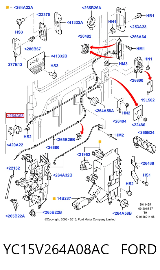 YC15V264A08AC Ford Gozno de garra (parte complementar) de fecho da porta deslizante