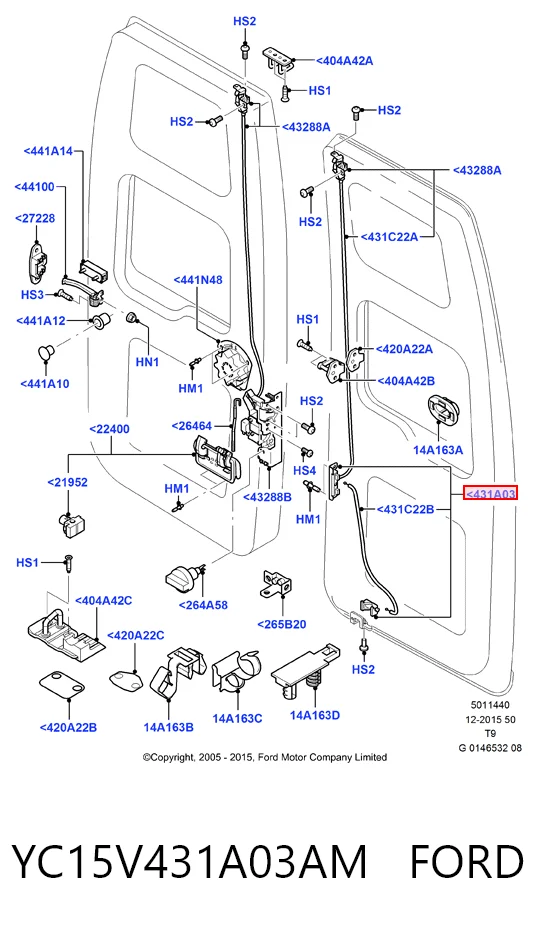 YC15V431A03AM Ford Fecho da porta traseira esquerda batente