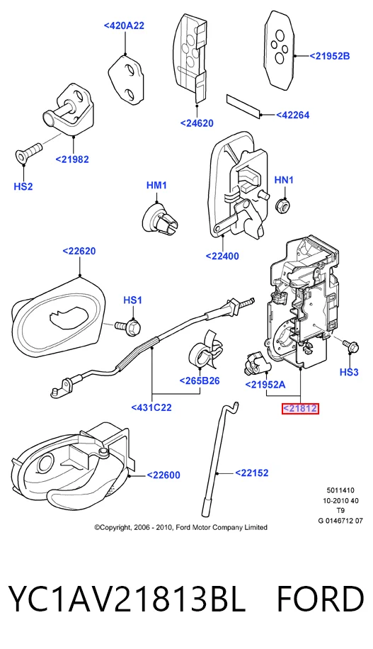 YC1AV21813BL Ford Fecho da porta dianteira esquerda