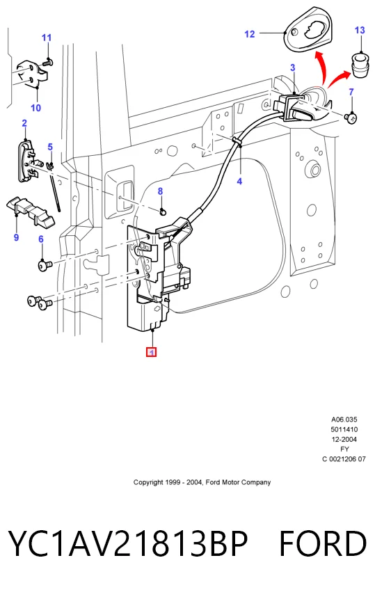 YC1AV21813BP Ford Fecho da porta dianteira esquerda