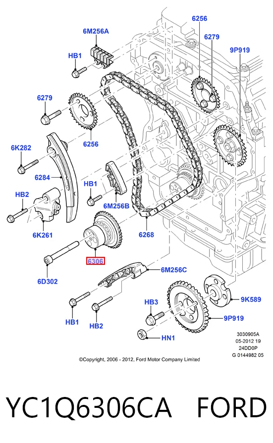 Engrenagem de cadeia da roda dentada de acionamento de cambota de motor para Ford Transit V V184/5