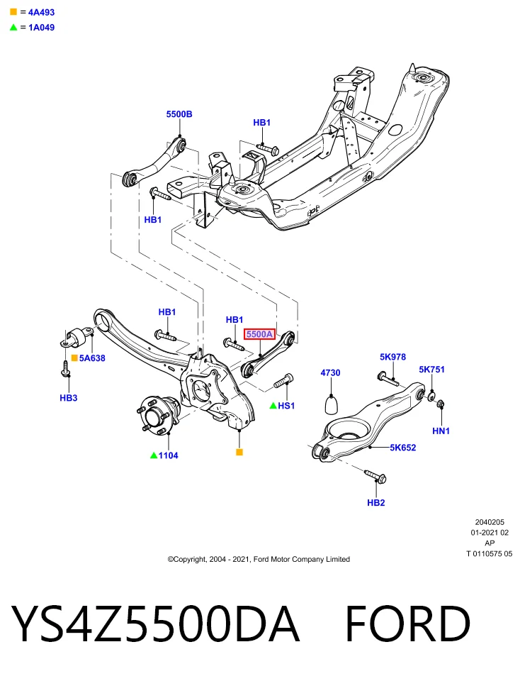 YS4Z5500DA Ford Braço oscilante de suspensão traseira transversal