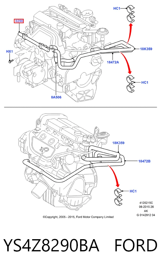 YS4Z8290BA Ford Mangueira (cano derivado) do sistema de esfriamento